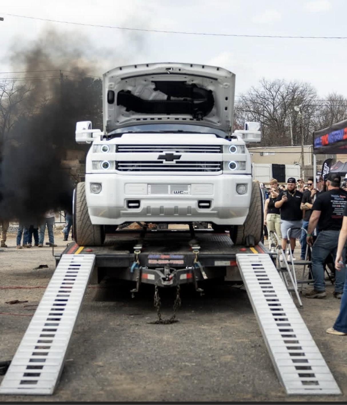 Tuned Duramax rolling coal on the dyno